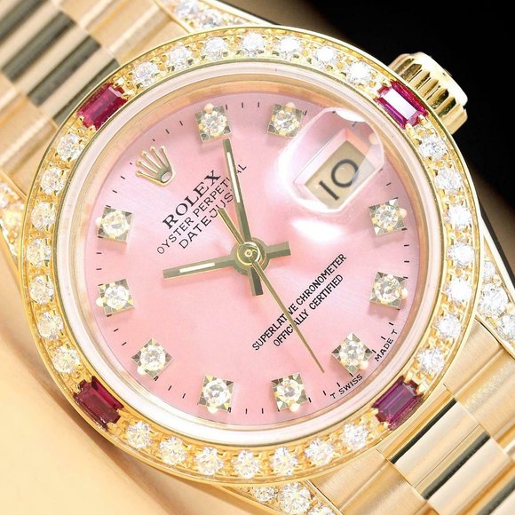 Sale! Rolex President 18k Yellow Gold w/ Ruby + Diamond Bezel - Picture 2 of 8